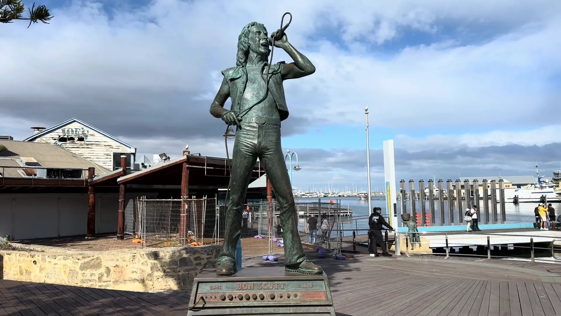 Bon Scott statue in Fremantle harbor