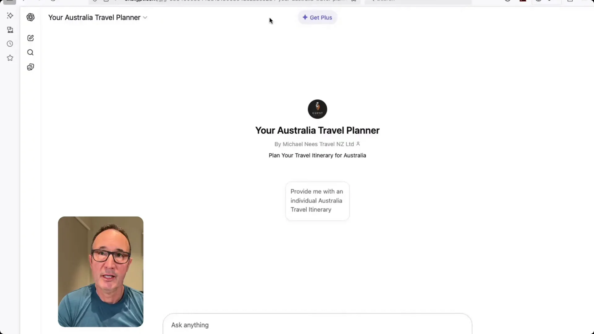 Custom ChatGPT trip planner demo: step-by-step travel itinerary generation