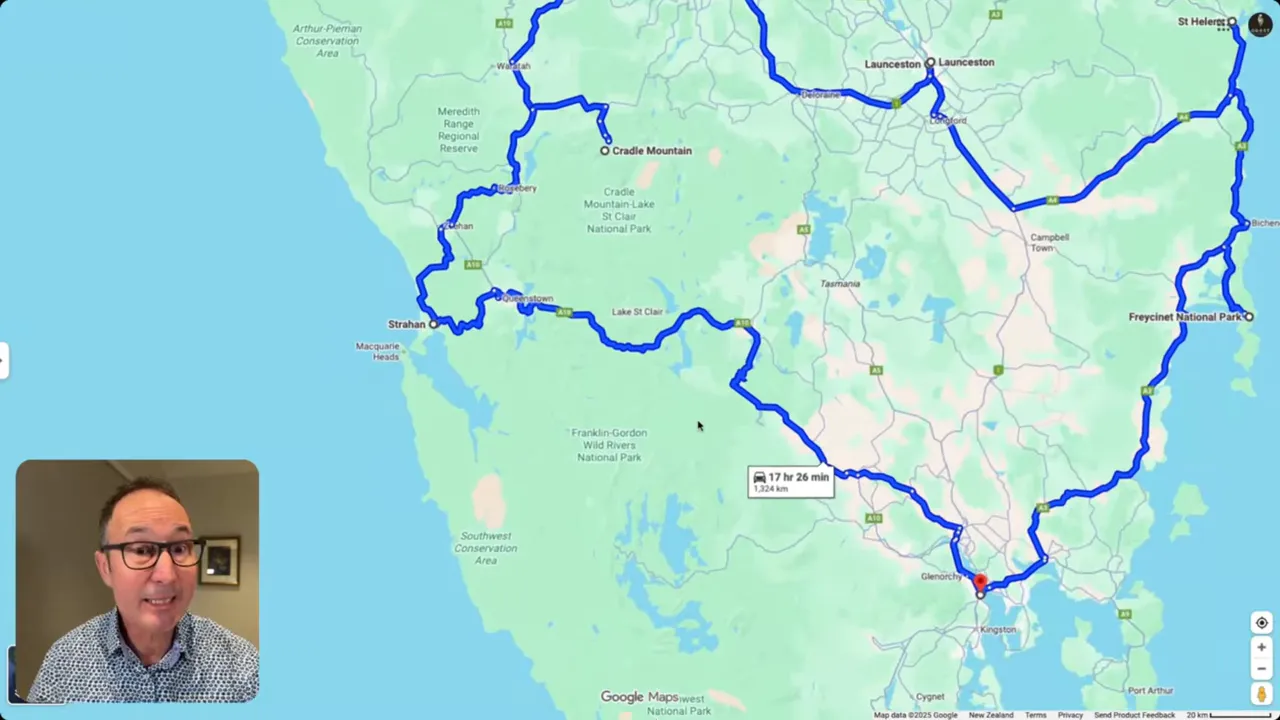 Open road through Tasmania's southwest with sweeping views