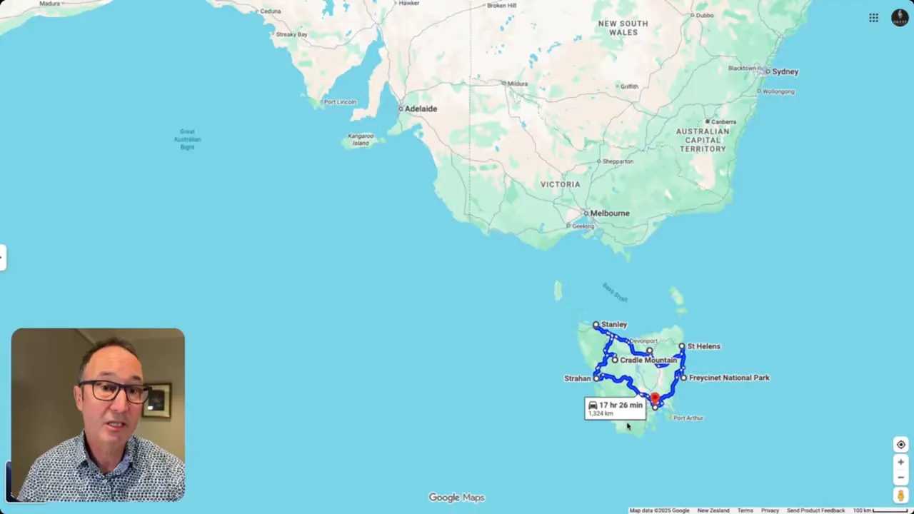 Winding Tasmanian road with coastal views