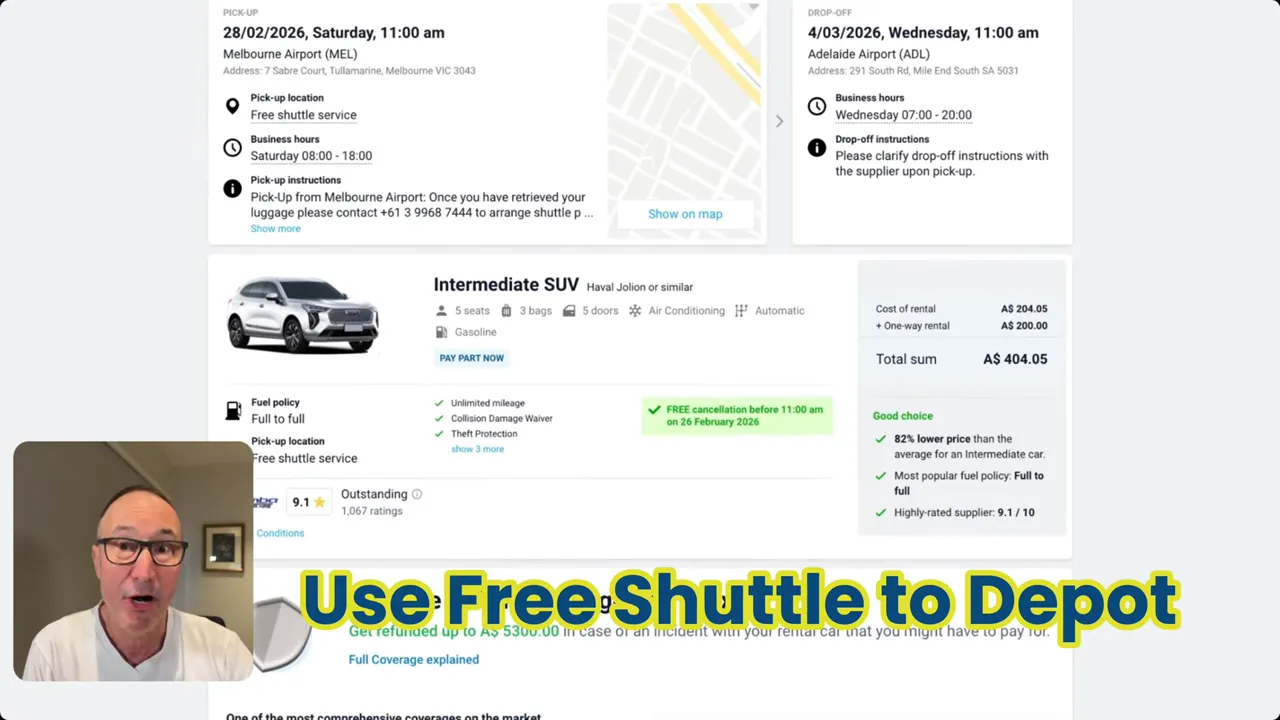 Airport shuttle pickup advice for car rental depots